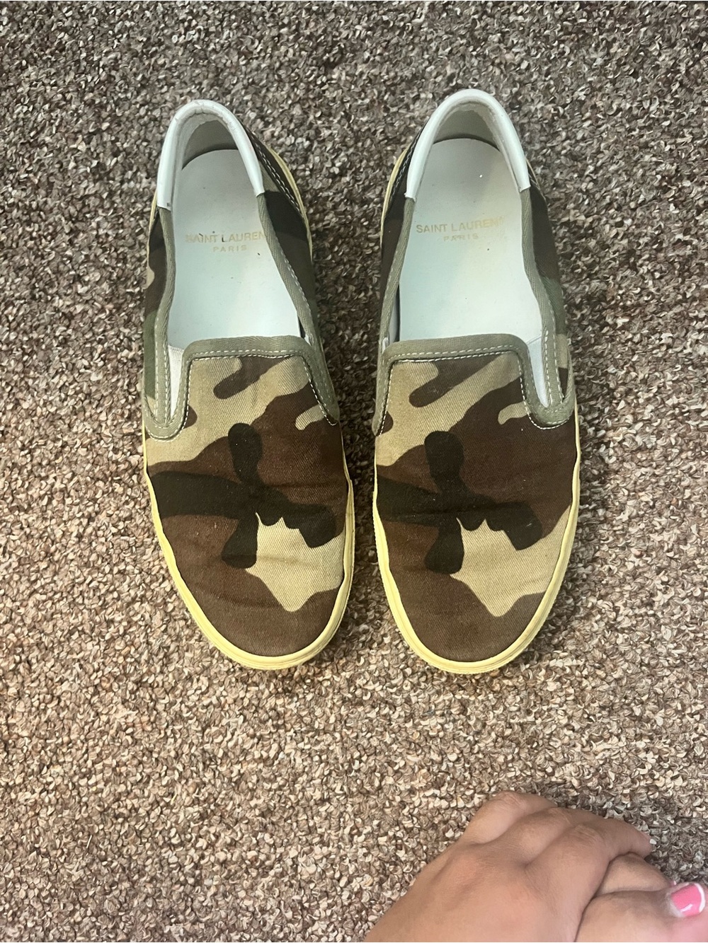 Saint Laurent Camo Slip-On Sneakers in Brown and Tan